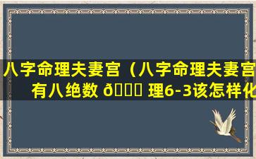 八字命理夫妻宫（八字命理夫妻宫有八绝数 🐒 理6-3该怎样化解 🦋 ）